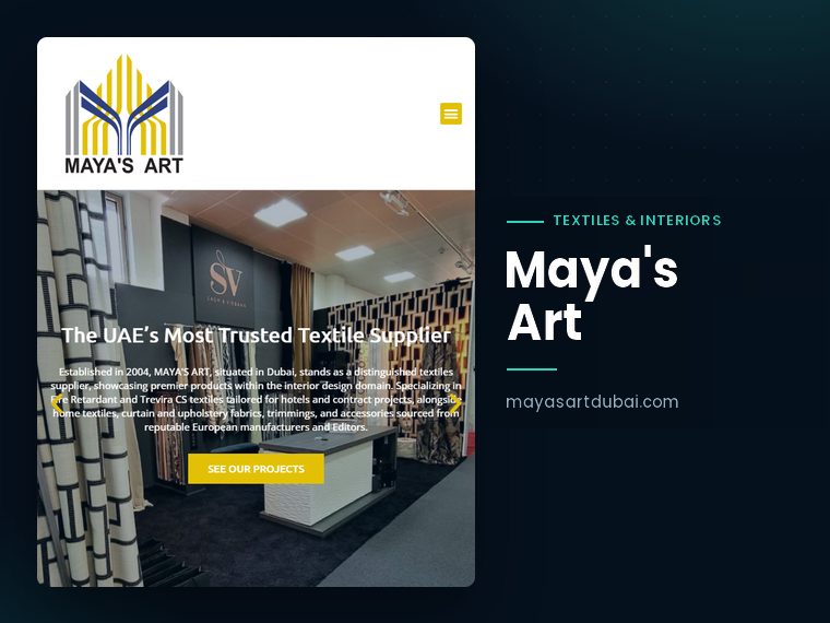 Maya's Art website: textiles and interior furnishings in Dubai